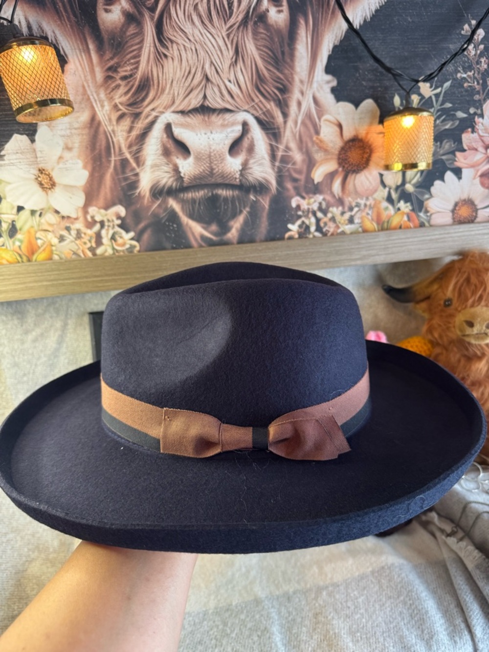 Black Felt Hat with Brown Band